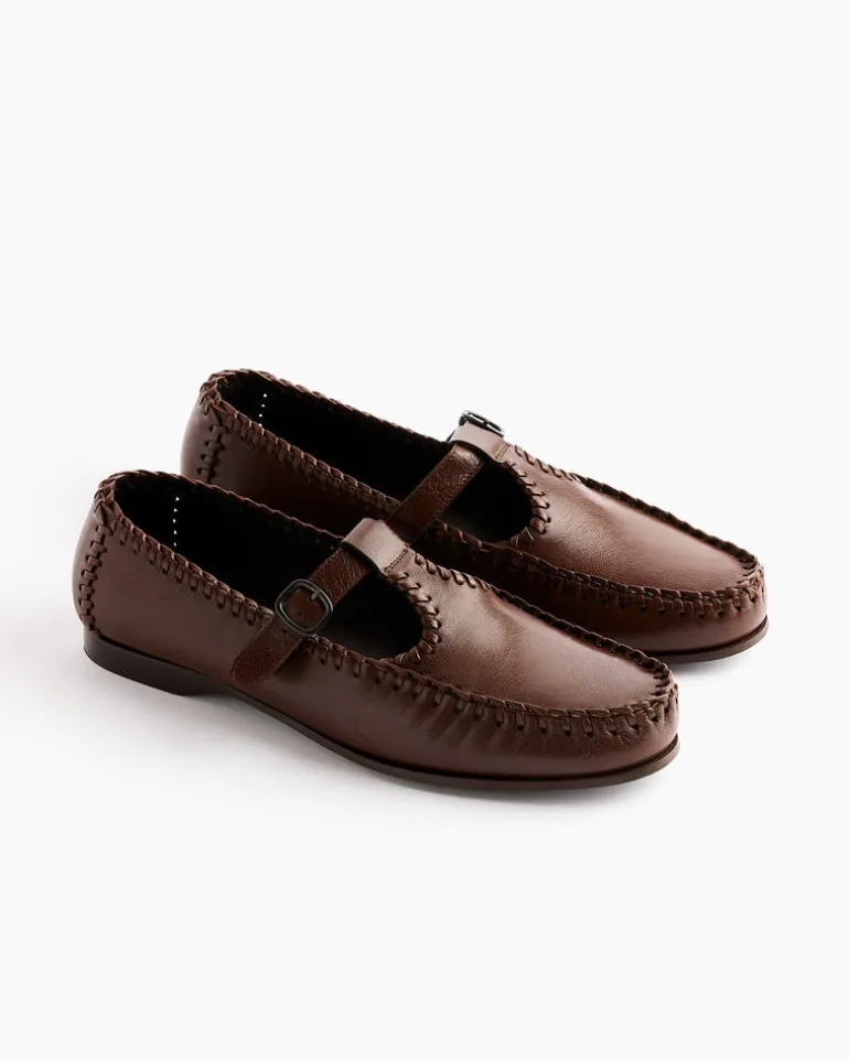 Alcover Supple Shiny T-Bar Loafer in Chestnut