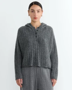 Baby Alpaca Hooded Sweater in Grey
