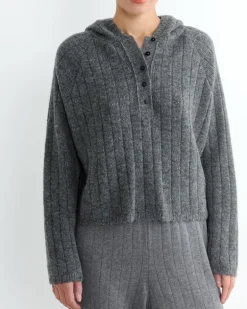 Baby Alpaca Hooded Sweater in Grey