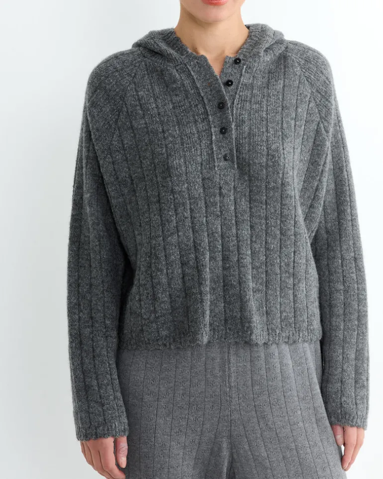 Baby Alpaca Hooded Sweater in Grey