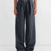 Belted Cotton Pants in Dark Grey