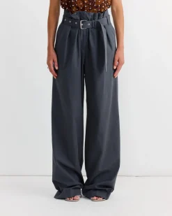 Belted Cotton Pants in Dark Grey