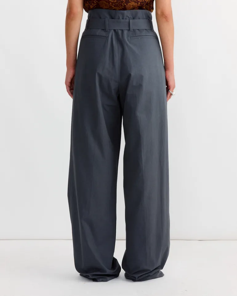 Belted Cotton Pants in Dark Grey