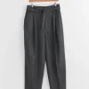 Belted Pleated Pant in Grey Melange