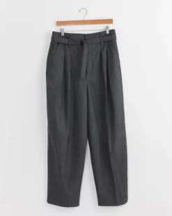 Belted Pleated Pant in Grey Melange