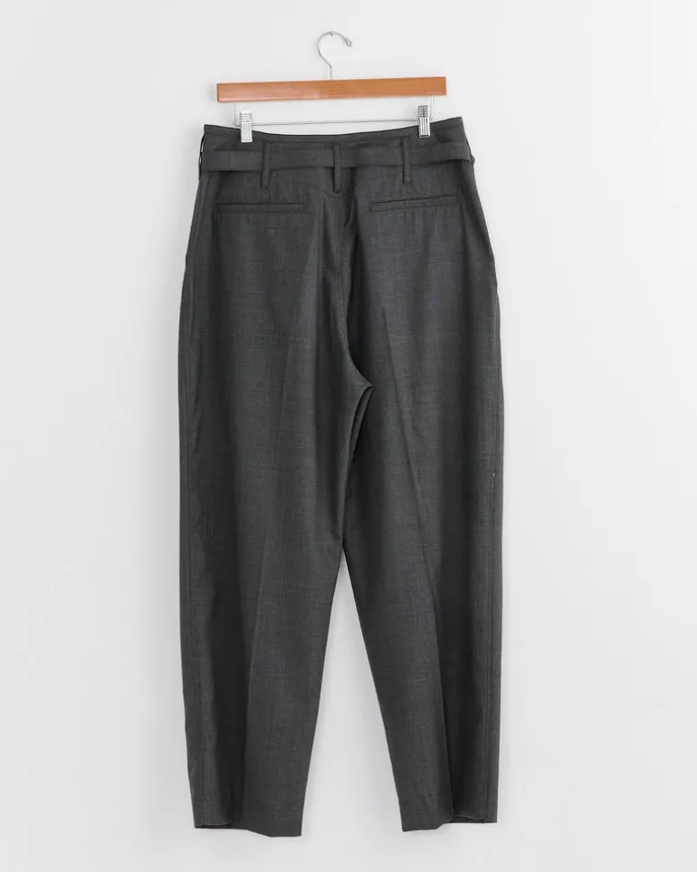 Belted Pleated Pant in Grey Melange
