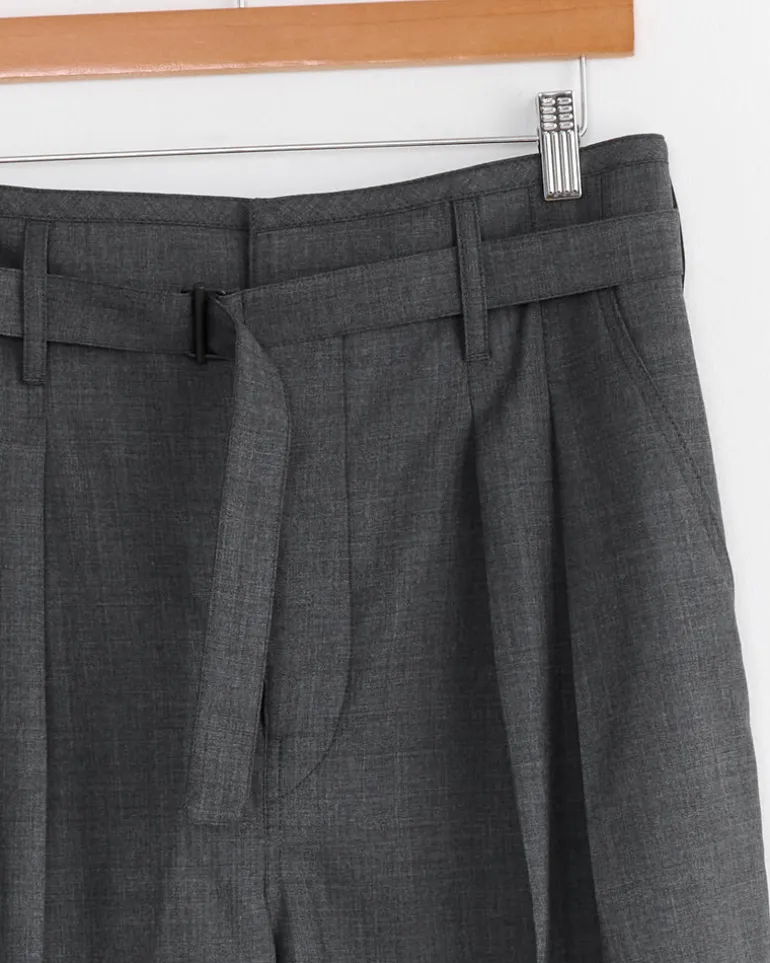Belted Pleated Pant in Grey Melange