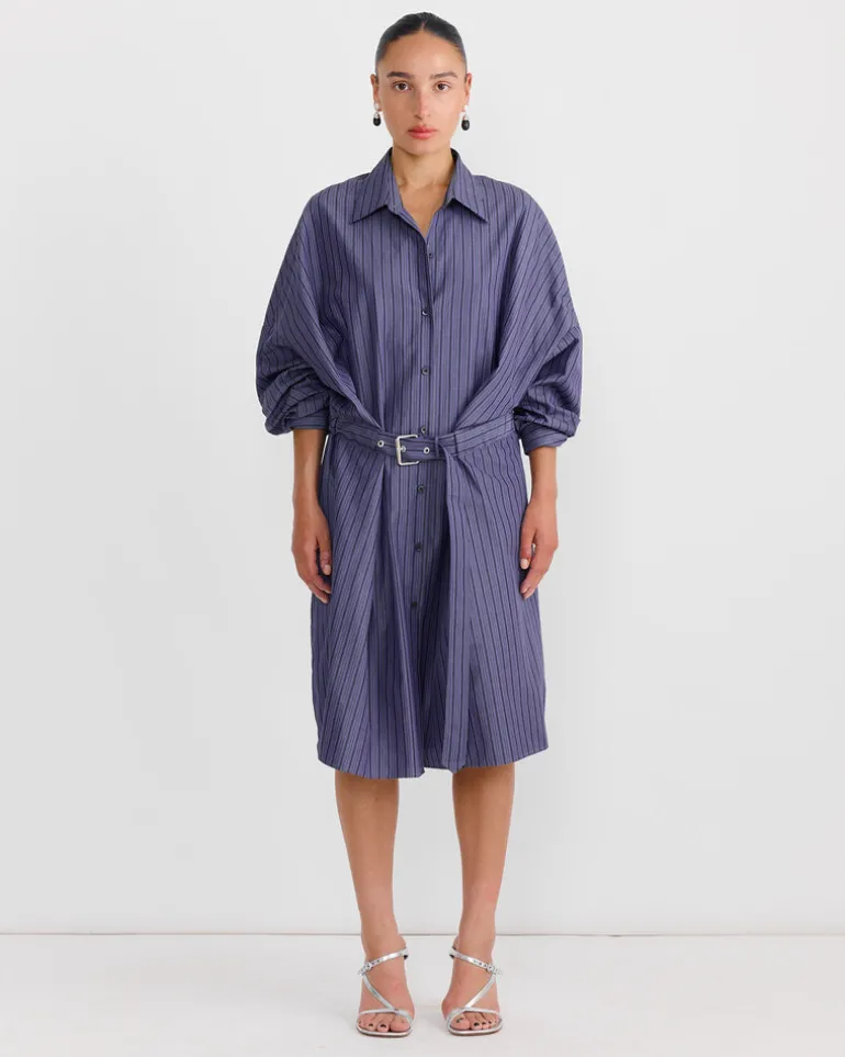 Belted Shirt Dress in Steel