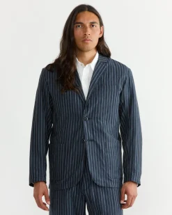Blazer in Crinkle Stripe Navy