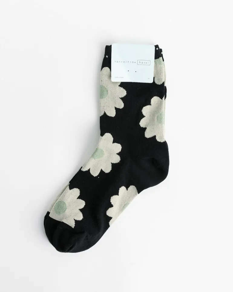 Blooming Daisy Short Crew Socks in Black