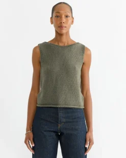 Boat Neck Knit Tank in Olive