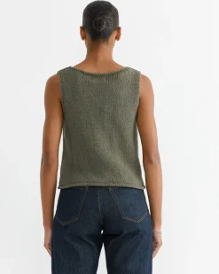 Boat Neck Knit Tank in Olive