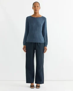 Boat Neck Sweater in Navy