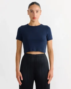 Car Crop Tee in Navy