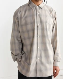 Check Oversized Down Pat Shirt in Taupe Grey