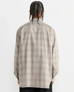 Check Oversized Down Pat Shirt in Taupe Grey