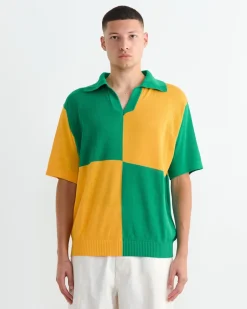 Checker Polo in Yellow Green