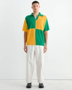 Checker Polo in Yellow Green