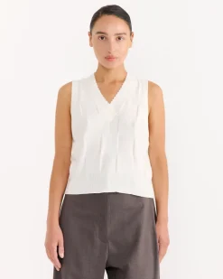 Checkered Cotton & Cashmere Waistcoat in White