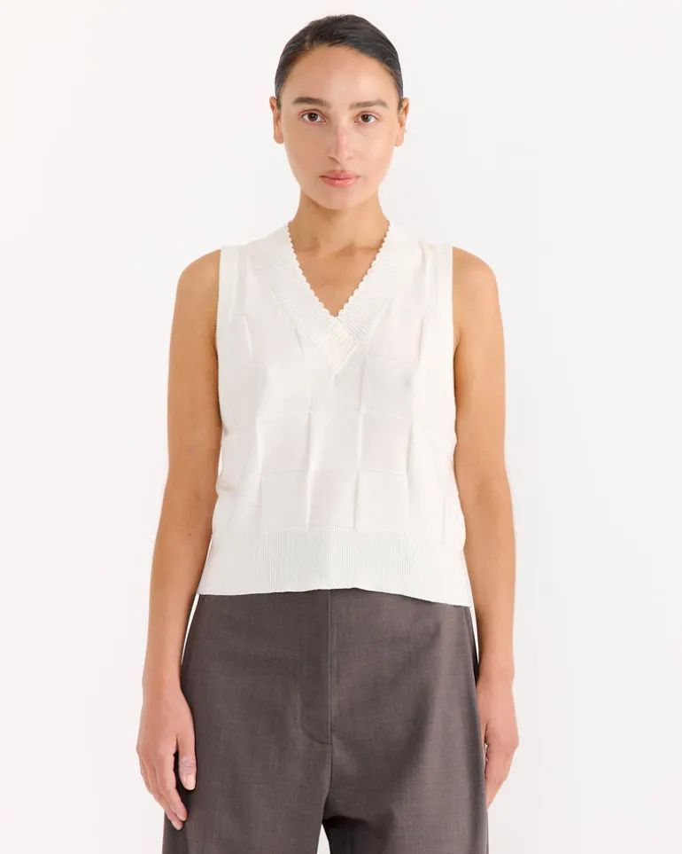 Checkered Cotton & Cashmere Waistcoat in White