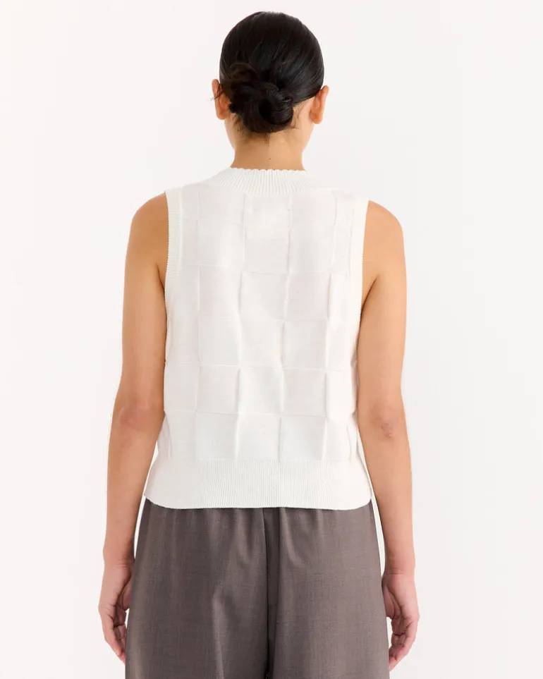 Checkered Cotton & Cashmere Waistcoat in White