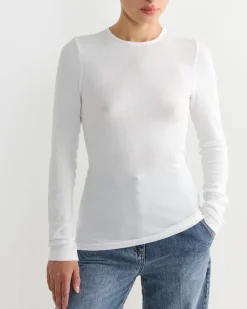 Circular Ribbed Crewneck Pullover in White