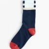 Collegiate Stripe Crew Socks in Navy