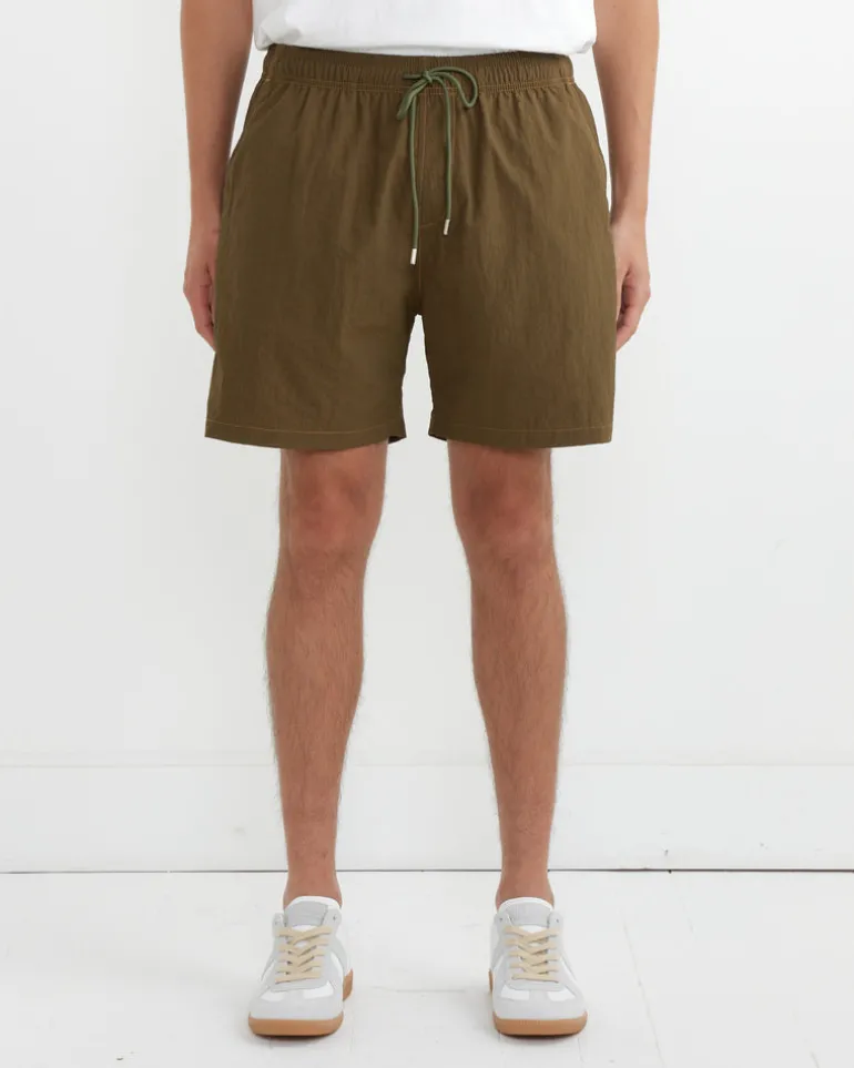 Contrast Stitch SM Short Taslan Nylon in Olive