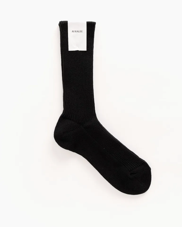 Cotton Cashmere Low Gauge Socks in Black
