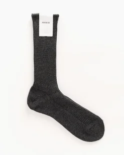 Cotton Cashmere Low Gauge Socks in Top Charcoal