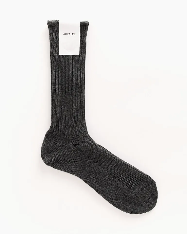 Cotton Cashmere Low Gauge Socks in Top Charcoal