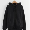 Cotton French Terry Zip Parka Hoodie in Black