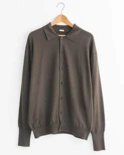 Cotton Knit Collar Cardigan in Olive