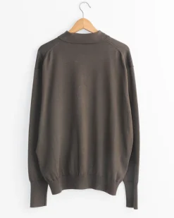 Cotton Knit Collar Cardigan in Olive