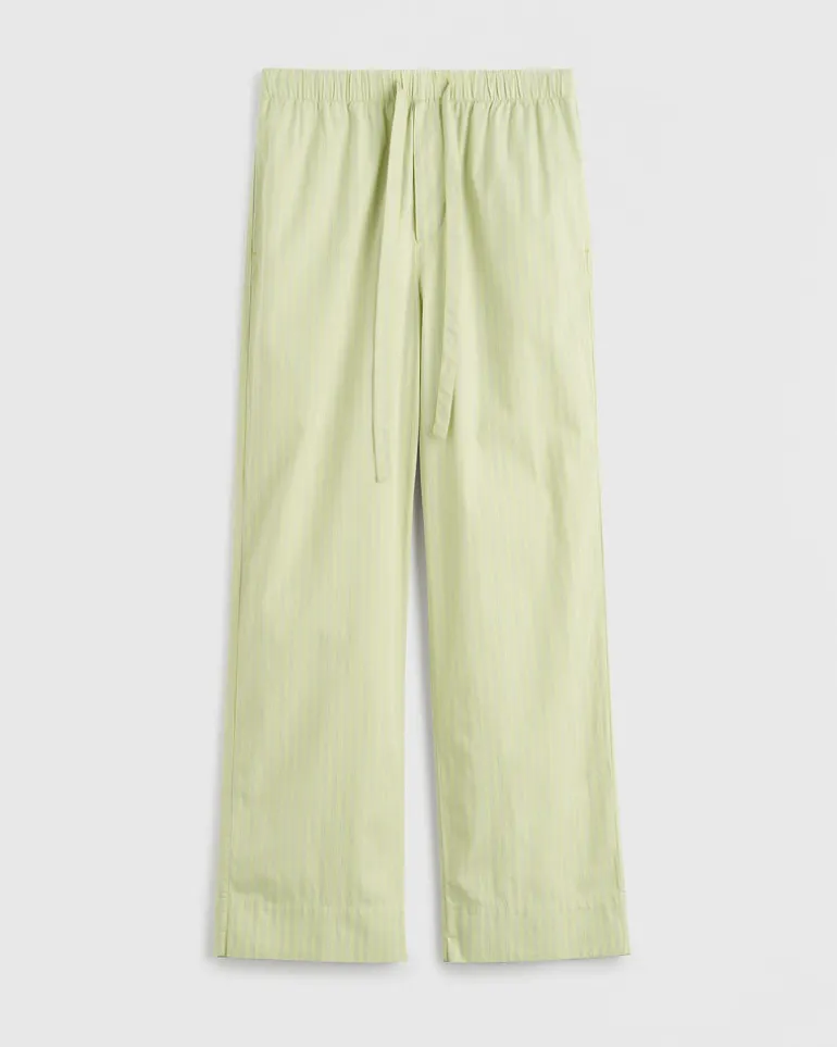 Cotton Poplin Pyjamas Pant in Light Moss Stripes