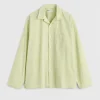 Cotton Poplin Pyjamas Shirt in Light Moss Stripes