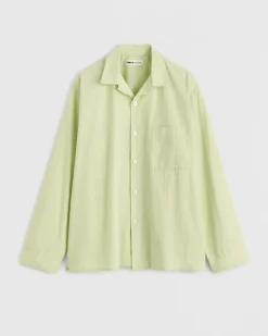 Cotton Poplin Pyjamas Shirt in Light Moss Stripes