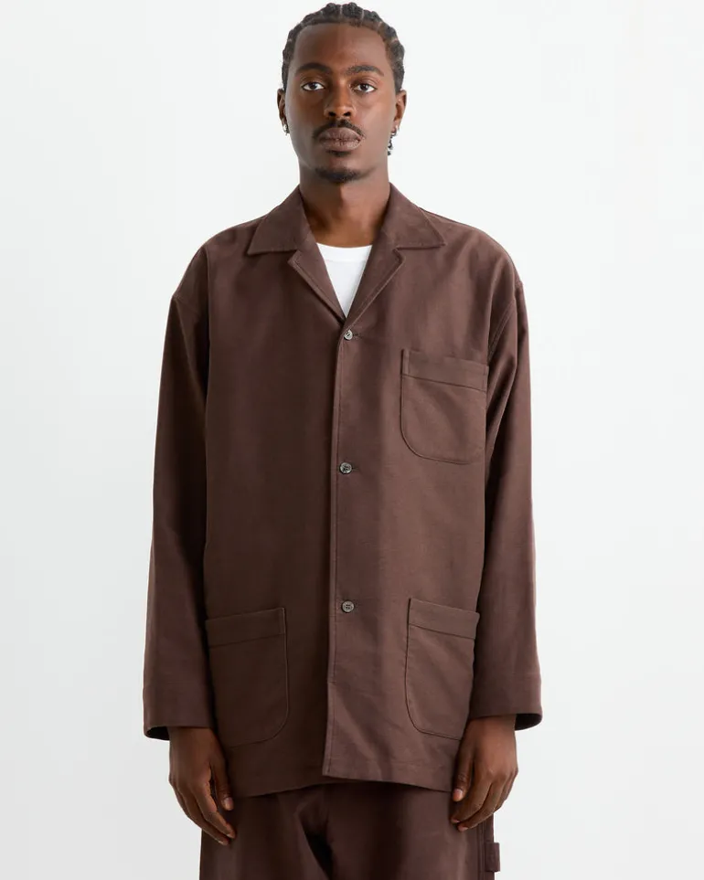 Cotton Silk Moleskin Jacket in Brown