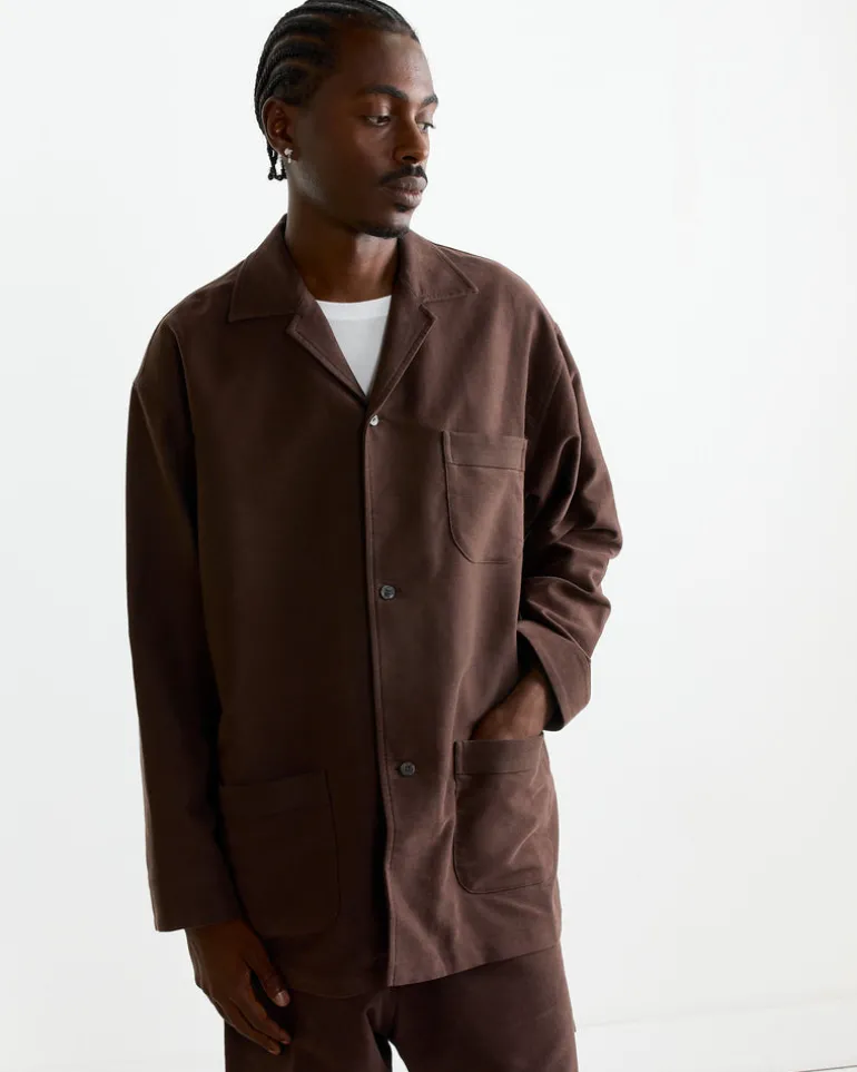 Cotton Silk Moleskin Jacket in Brown