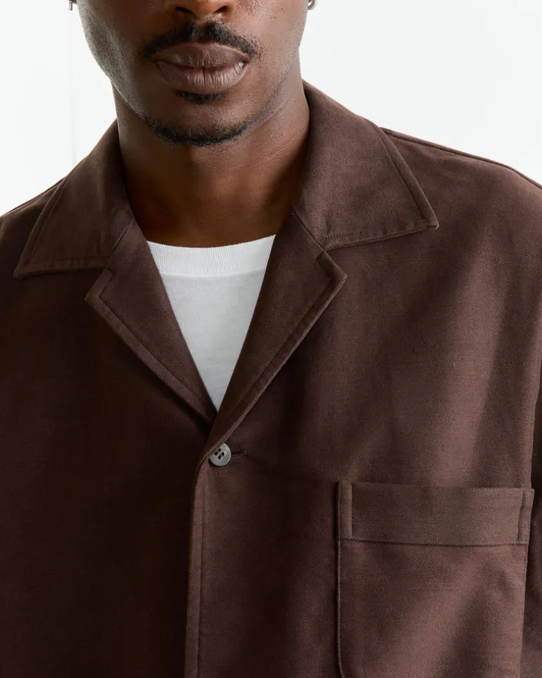 Cotton Silk Moleskin Jacket in Brown