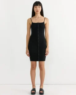 Cotton Silk Rib Mini Dress in Black