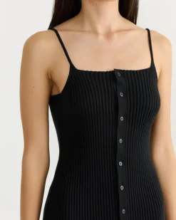 Cotton Silk Rib Mini Dress in Black