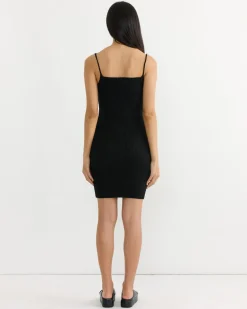 Cotton Silk Rib Mini Dress in Black