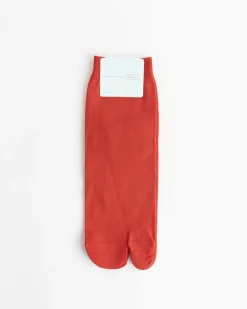 Cotton Tabi Short Crew Socks in Poppy Red