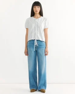 Double Frill Top in Sage Stripe