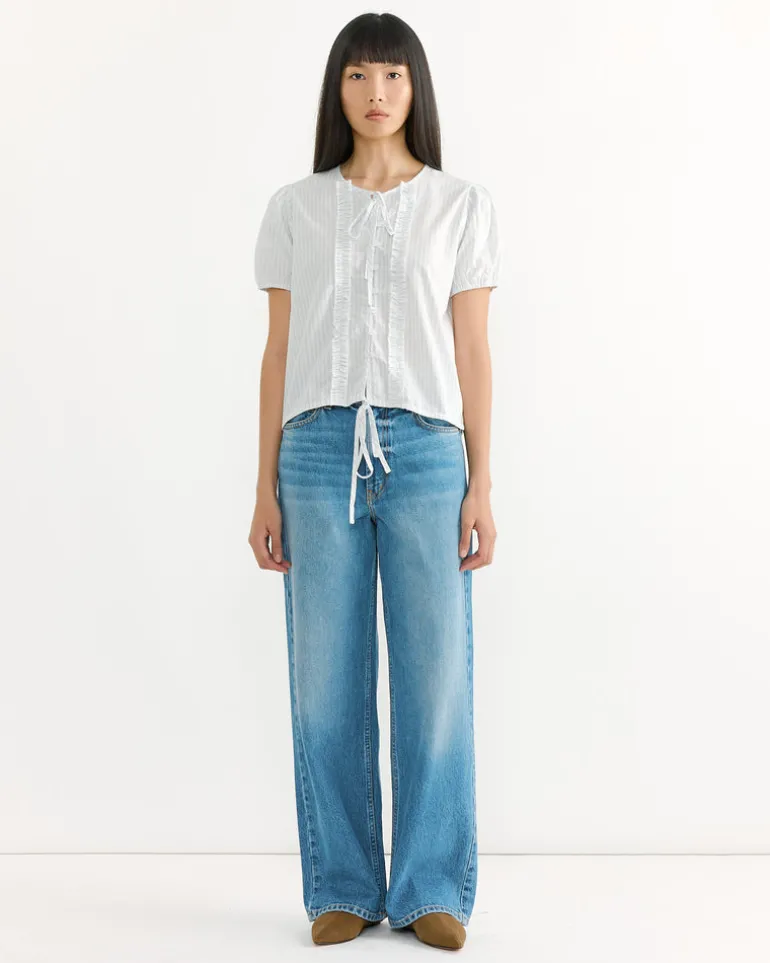 Double Frill Top in Sage Stripe