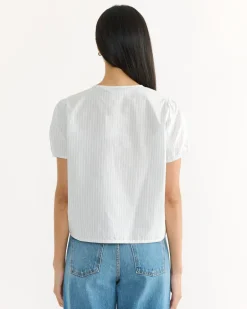 Double Frill Top in Sage Stripe