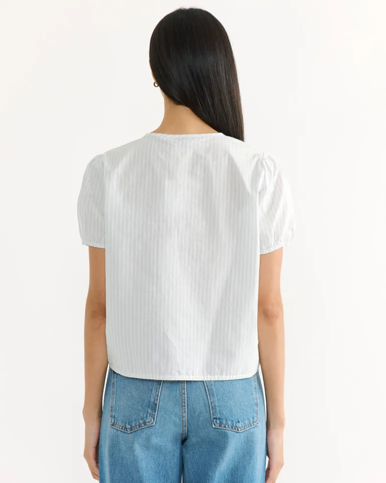 Double Frill Top in Sage Stripe