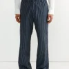 Drape Trouser in Crinkle Stripe Navy