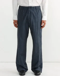 Drape Trouser in Crinkle Stripe Navy